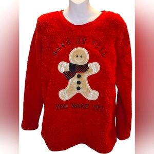 Red Christmas Sweater "Bake it till you make it." Gingerbread  Fleece top  sz 8
